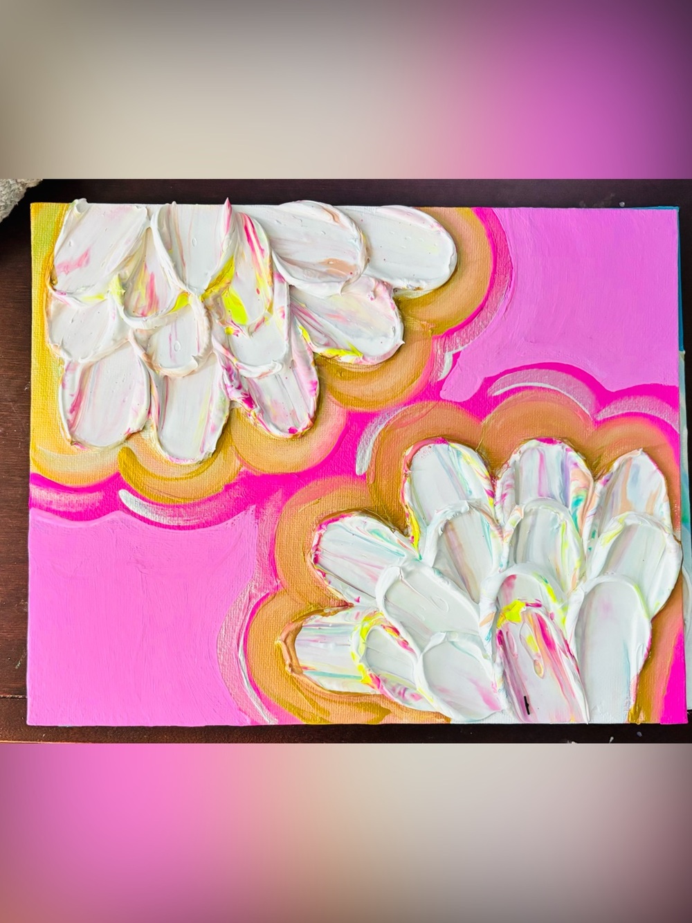 3d Pink & Gold Floral Canvas Wall Art - handpainted